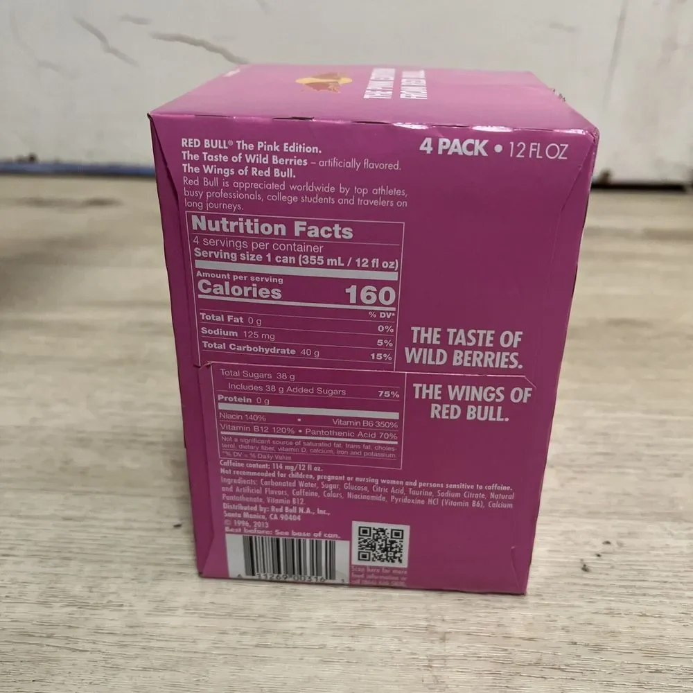 Red Bull Pink Edition Wild Berries 12 Oz  Sugar‎ Version 4pk Energy Drink